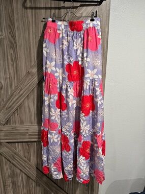 Tires- Floral Tiered Maxi Skirt in Lilac and Red